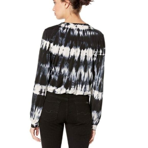 Young Fabulous & Broke Jayden Tie Dye Surplice Wrap Open Front Top Black Ghost - Picture 2 of 8